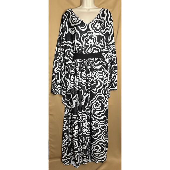 Unique Vintage Smak Parlour Black Psychedelic Floral Belted Caftan 1X NWOT - Picture 6 of 10